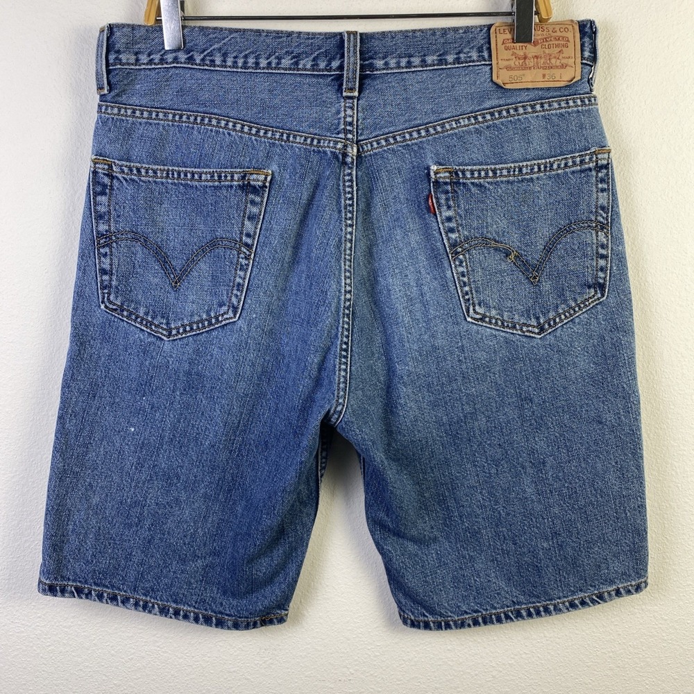 VTG Levis 505 Shorts Men 36 Blue Denim Regular Fit Straight Cotton Y2K 90s - Picture 2 of 12